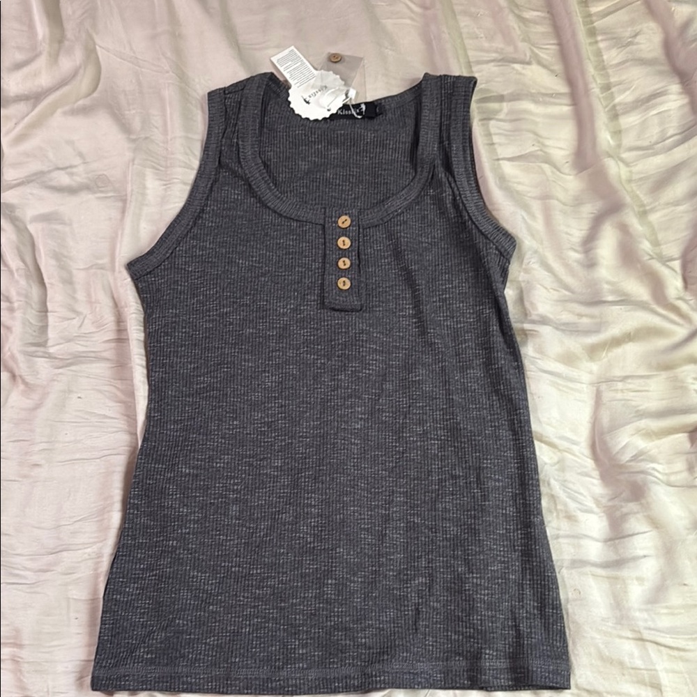 Gray Fitted Buttoned Tank Top